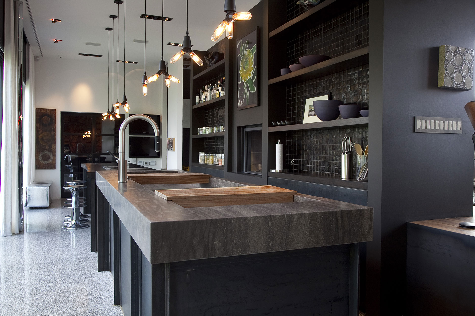 ÃŽlot de cuisine - Pierre - Acier - BoisCuisine sur mesure - Look Industriel